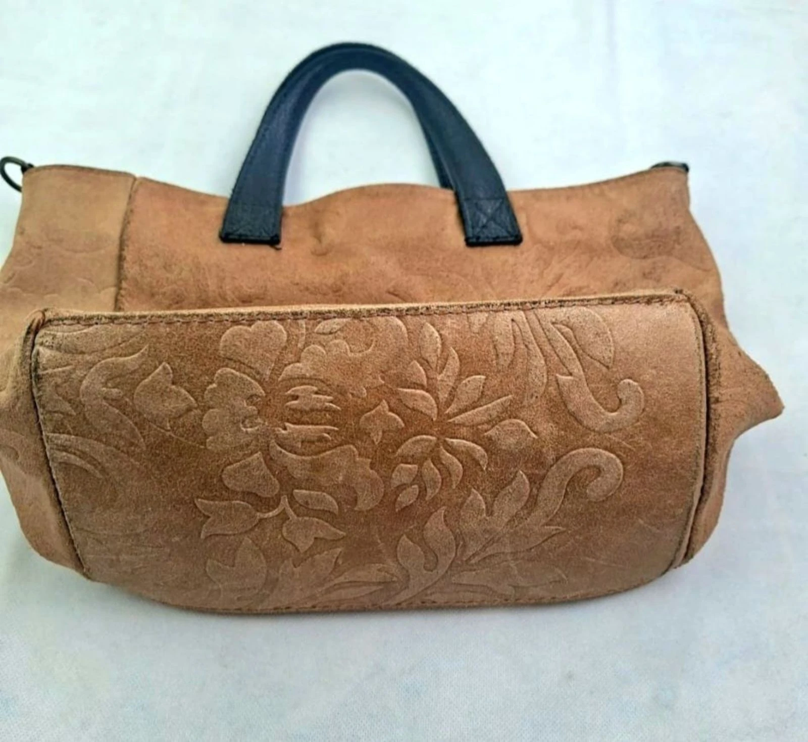 Bolsa de mão em couro genuíno vintage retro Y2k anos 90 em relevo floral Itália – photo 4